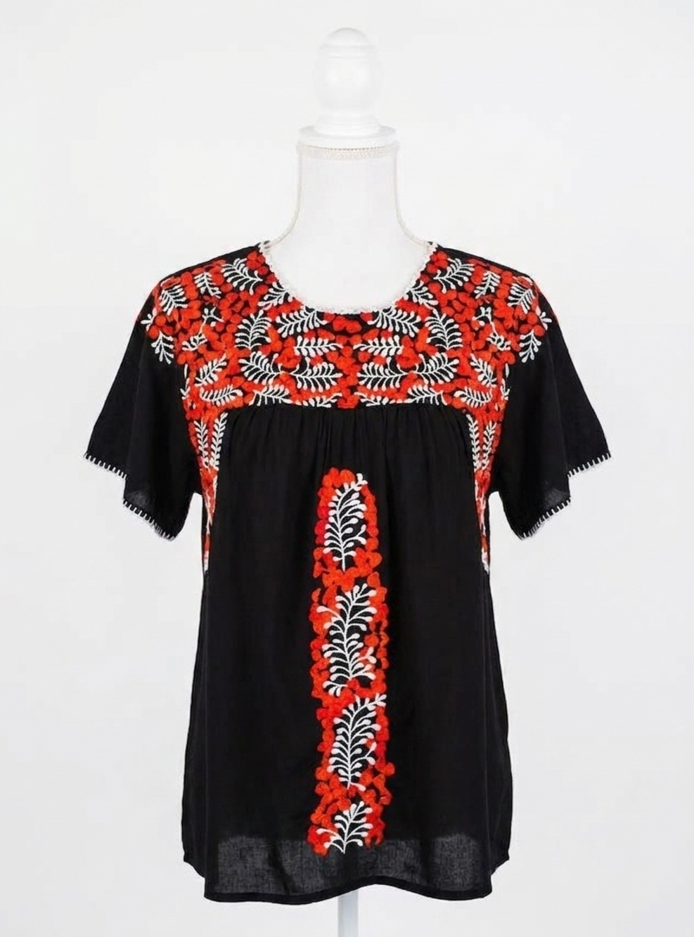 NEW LAYERZ CLOTHING flutter sleeve embroidered top in black